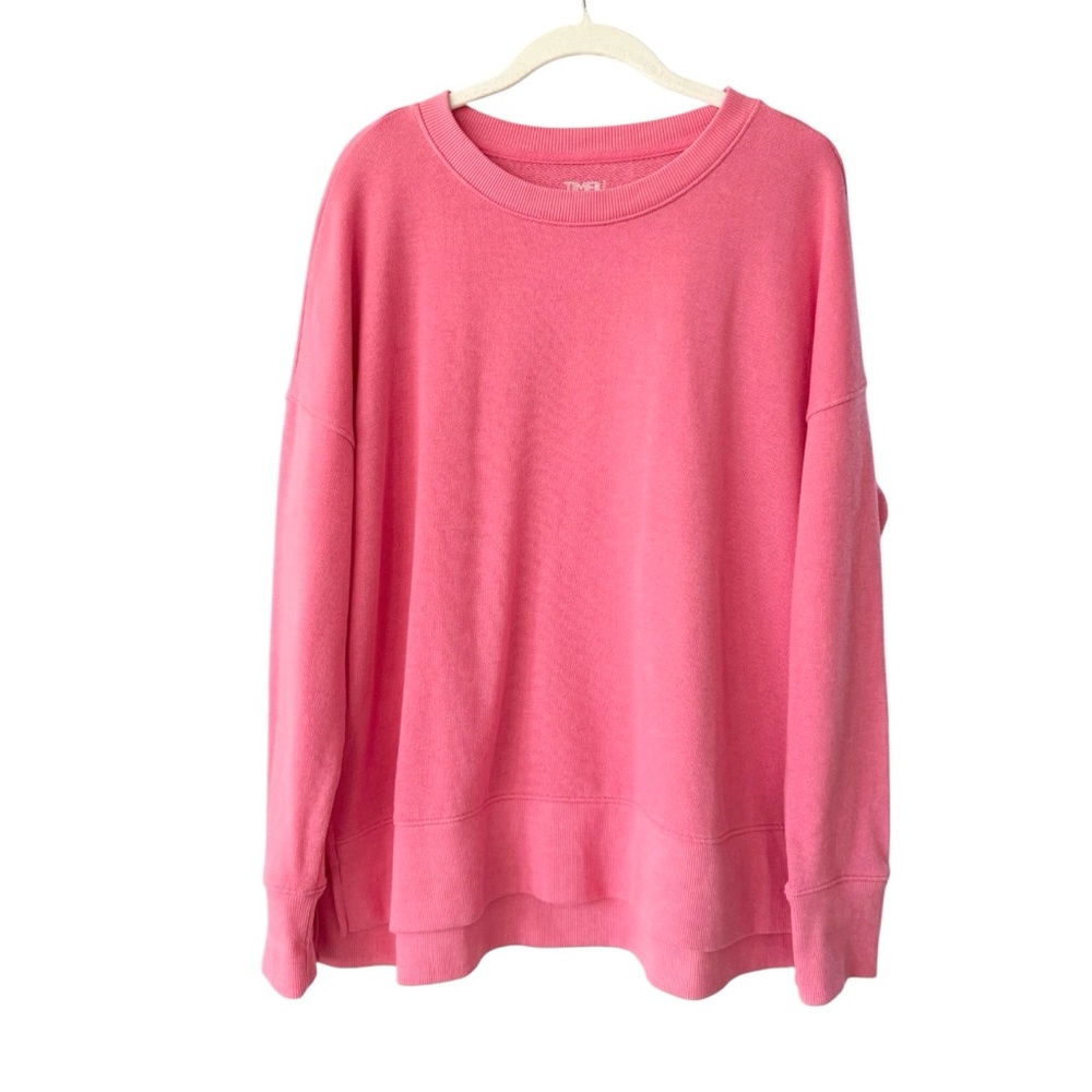 Women's Tunic Sweatshirt High-Low Hem Size Large Pink Coral Sweater Crew Neck